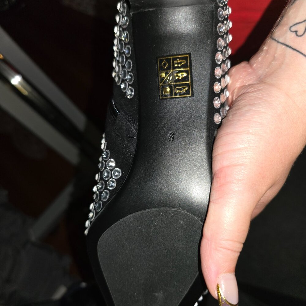 🍒NIB🍒 Jeffrey Campbell Crystal-Studded Black Suede Outwest-KJ Boots, Size 9 - Picture 10 of 16